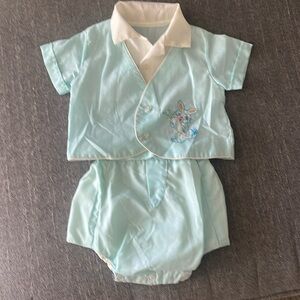 VTG Baby Boy Blue Two Piece Set with Plastic Pants